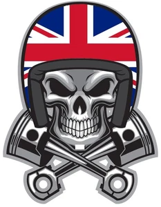 Skull Motorbike Helmet Flag UK Pistons Self Adhesive Vinyl Sticker