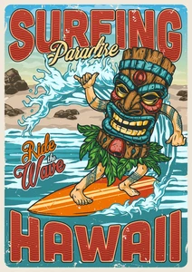 Surfing Ride the Wave Paradise Surfs Up Self Adhesive Vinyl Sticker