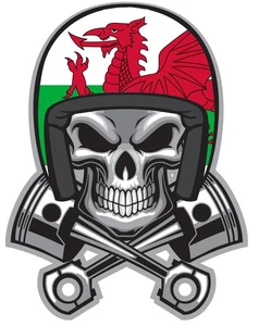 Skull Motorbike Helmet Flag Welsh Wales Pistons Self Adhesive Vinyl Sticker