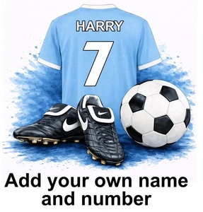 Man City Personalised Football Shirt Boots Self Adhesive Vinyl Sticker