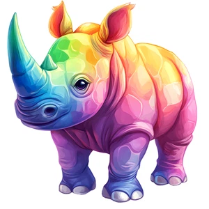 Cute Rhino Chibi Colourful Animal Self Adhesive Sticker