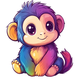Cute Monkey Chibi Colourful Animal Self Adhesive Sticker