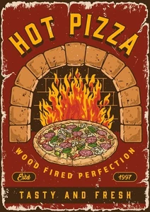 Retro Vintage Pizza Sign Hot Pizza Self Adhesive Vinyl Sticker